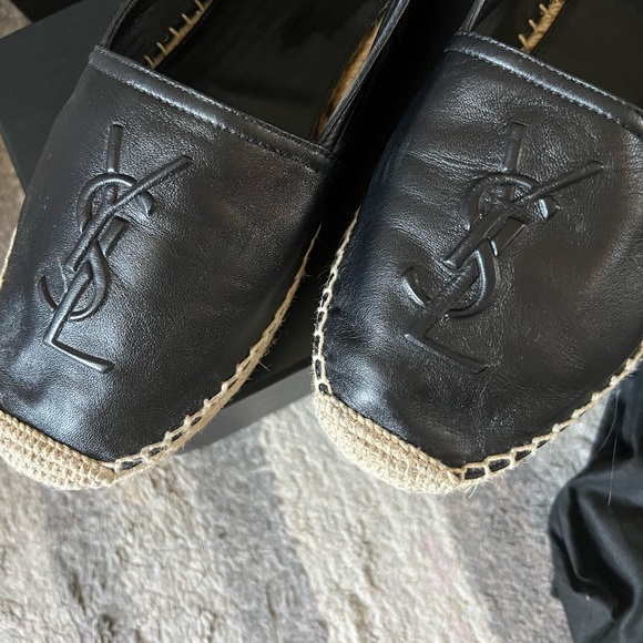 YSL Yves Saint Laurent Black Leather Espadrille Flats Women's Size 39 - Picture 5 of 10